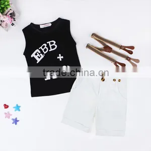 2016 Western Baby Boys Sleeveless Suits European Style Letters T Shirt + Shorts + Suspenders Handsome Three-piece Cloth Set thumbnail-2