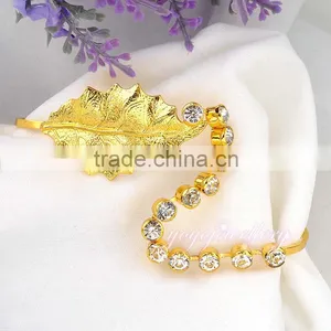 Fashion Expandable Leaf Shape Cuff Fake Gold Charm Crystal Bead Girls Latest Bangles thumbnail-2