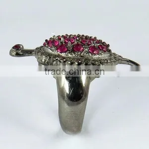 Tortoise Ruby & Diamond 925 Sterling Silver Jewelry, Handmade Silver Jewellery, Silver Jewellery India thumbnail-6