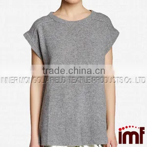 Grey Women Cashmere Sweater,Short Sleeve Cashmere Sweater thumbnail-1