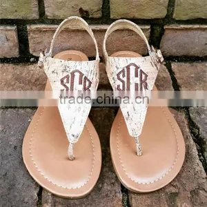 New Womens T-Strap Flat Flip Flop Monogrammed Sandals thumbnail-4