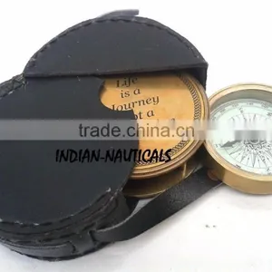 Brass Open Face Pocket Compass With Black Leather Case. 13265 thumbnail-1
