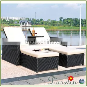 Modern Doube Rattan Wicker Sun Lounger thumbnail-1
