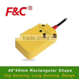 F3Q Series 40*40mm, 30mm Long Sensing Range Top Sensing Inductive Proximity Sensor, With Red Protected Tube. thumbnail-1