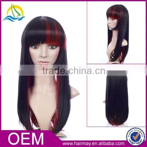 Cheap High Heat Resistant Mix Color Red Synthetic Long Cosplay Wig With Bangs thumbnail-1