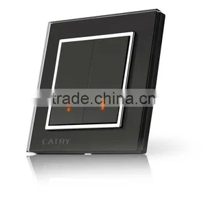 CATRY Two Gang Black Crystal Glass Electrical Switch,New Style Wall Switch thumbnail-1