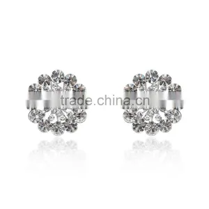 Rellecona Fashion Jewelry Flower Shape Stud Earring Inlaid CZ Gemstone in 18k White Gold Plated thumbnail-1