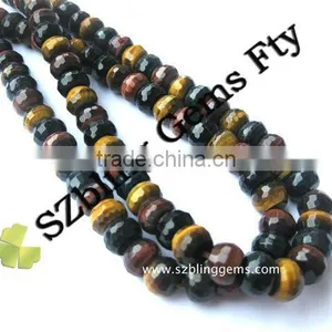 Fashion Gemstone Jewelry Men's Necklace Tiger Eye Faceted Round Beads 6*10mm thumbnail-1