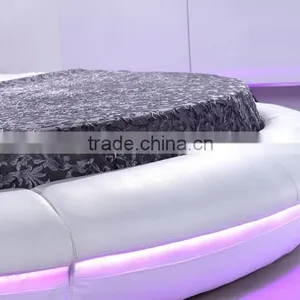 Bisini White Leather LED Round Bed, Luxury LED Round Bed thumbnail-5