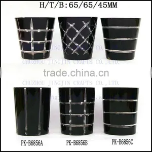 Cylinder Hand Cut Black Home Used Glass Candle Container thumbnail-6