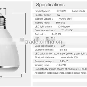 2017 New Products E27 Wireless Led Bluetooth Speaker Bulb With App Remote Color Change thumbnail-6