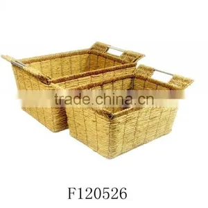 Set of Two Seagrass Storage Basket With Stainless Steel Handle thumbnail-1