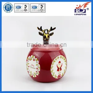 Personalized Ceramic Jar With Stag Lid Reindeer On The Shelf Christmas Cookie Jar,Santa Cookie Jar thumbnail-1