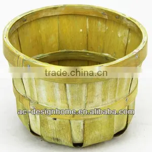 GOLDEN YELLOW WASH ROUND BAMBOO CHIP BASKET thumbnail-1