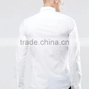 Guangzhou High Quality Custom Long Sleeve Spread Collar Chest Pocket Mens Cotton Elastane Casual Skinny Fit White Solid Shirts thumbnail-2
