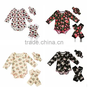 Newborn Cute Baby Girl Spring Clothes Set 100% Cotton Long Sleeve Romper With Headband Legwarmers thumbnail-1