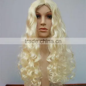 Wholesale Long Wave Heat Resistant Fiber Hair Side Part Blonde Synthetic Lace Front Halloween Wig thumbnail-4