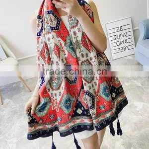 2017 New Spring China Girl Scarf National Wind Geometric Figure Cotton Material for Trip Women Tippet thumbnail-2