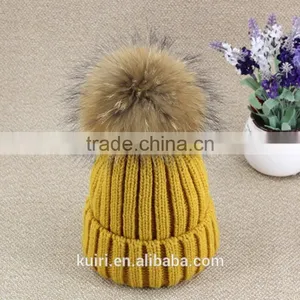 Women Beanies With Fox Fur Pompom Genuine Fur Ball Ski Cap Bobble Hat 15cm Fluffy thumbnail-4