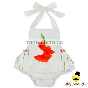Summer Infant Fairy Clothes Plant Blank White Flower Printed Halter Ruffle Design Newborn Baby Girl Dressy Floral Romper thumbnail-5