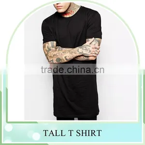 NEW ARRIVAL Euro Style Hip Hop Men's Longline T Shirt Short Sleeve Men Tall Blank T Shirt. Logo Customized thumbnail-1