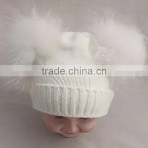 Myfur Christmas Kid Hat Girl Genuine Fur Pom Pom Children Crochet Winter Hat thumbnail-1