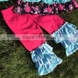 The Halloween Kids Girls Flower Print OUTFITS Ruffle Pant Sets Girls Boutique Clothes Kids Sets With Matching Accessories thumbnail-2