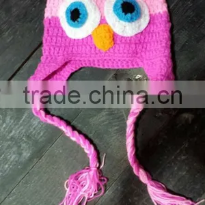 Pink Hot Pink Baby Boy/Girl Crochet Owl Animal Beanie Hat Cute Baby Crochet Hat thumbnail-1