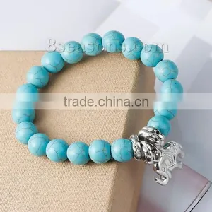 Malachite Green Round Elephant Howlite Imitated Turquoise Boho Chic Elastic Bracelets thumbnail-3