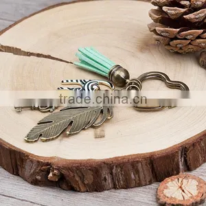 New Fashion Heart Antique Bronze Feather Cat Key Pendants With Velvet Suede Mint Green Tassel Vintage Key Chains Key Rings thumbnail-3