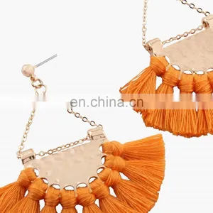 Hot Sales Saffron Fringe Gold Half Circle Fan Pendant Bohemian Earring Boho Jewelry thumbnail-4