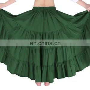 Belle Poque Women's Solid Green Color Wide Hem Cotton Maxi Skirt Long Skirt BP000207-3 thumbnail-4