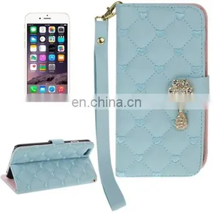 New Design Heart Pattern Wallet Style Diamante Decorated Leather Case With Holder & Card Slots & Lanyard for IPhone 6 thumbnail-1