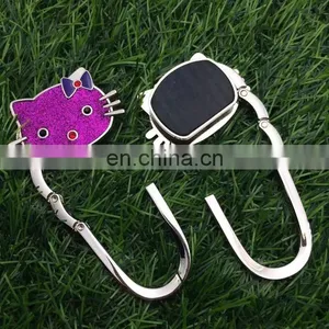 Silver Tone Lovely Cat Rhinestones Handbag Purse Folding Hanger Hook thumbnail-2