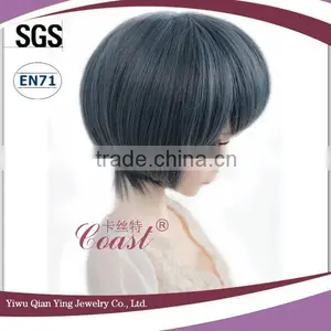 Factory Best Grey Blue Synthetic Short Straight BJD Hair Wigs for Dolls thumbnail-3