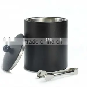 High Quality Stainless Steel And Leather Metal Ice Bucket With Tong&Lid KL-A224 thumbnail-1