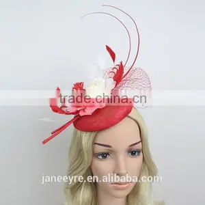 Elegant Red Color Wedding Party Hat Fascinator Sinamay Hat For Women thumbnail-2
