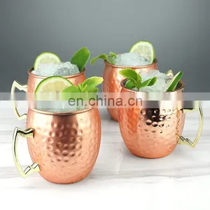 Vintage Copper Plated Double Wall Stainless Steel Moscow Mule Wine Beer Cup Cocktail Hammered Copper Mug With Handle thumbnail-5