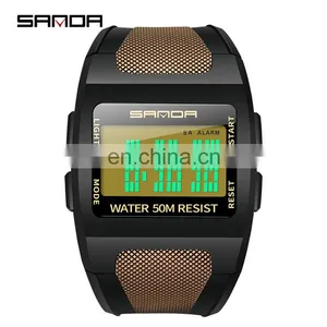 SANDA 222 Trendy High End Men's Digital Sports Watch Resin Strap Luminous Week Display Male Watches thumbnail-4