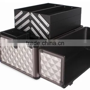 Diamond Textured Pattern 6 Extendable Trays Aluminum Professional Makeup Artist Cosmetic Storage Carrying Travel Train Case thumbnail-3