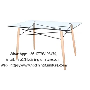 Rectangular Glass Wooden Dining Table thumbnail-1