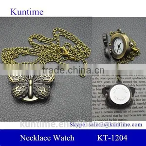 Choice Pocket Watch With Butterfly Pattern With Bronze Necklace Chain Quartz Watch thumbnail-1