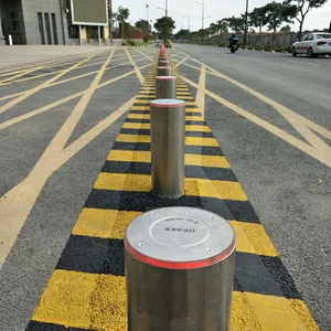 Good Quality Anti-terror Stainless Steel Fixed Bollard Safety Parking Barrier With Warning LED Light Flat Top Bollards thumbnail-4