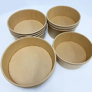 Thick Kraft Paper Packing Bowls Disposable Takeaway Paper Packaging Cups With Lids Wholesale Custom thumbnail-1