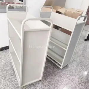 Moving Library Trolley：High Load Bearing Multi-Functional Steel Transport Book Cart For Archive Room Legal Files thumbnail-3