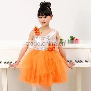 In-stock Children Princess Modern Dance Costume Sequin Dance Costume School Girls( Pink , Green, Orange) thumbnail-2