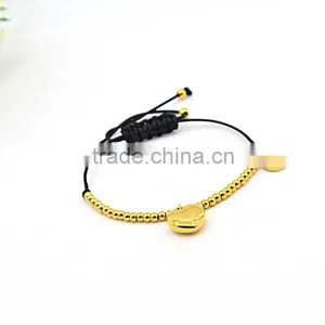 Fashion Bracelet Wax Rope Adjustable Gold Bead Bracelet With Heart Pendant thumbnail-2