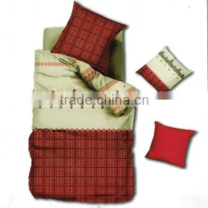Reactive Dye Check Print Bedding Cotton Child Duvet Cover Bed Set 205TC In Red Cream Color thumbnail-1