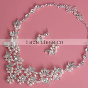 Wedding Pearl Rhinestone Jewelry Set Bridal Necklace and Earring Set thumbnail-3