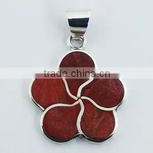 Sponge Coral Twirled Flower 925 Sterling Silver Framed Pendant thumbnail-1